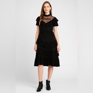 Jawbreaker “Destiny” Black Mesh Ruffle Gothic Dress –Size XXL (Fits Like XL) NWT